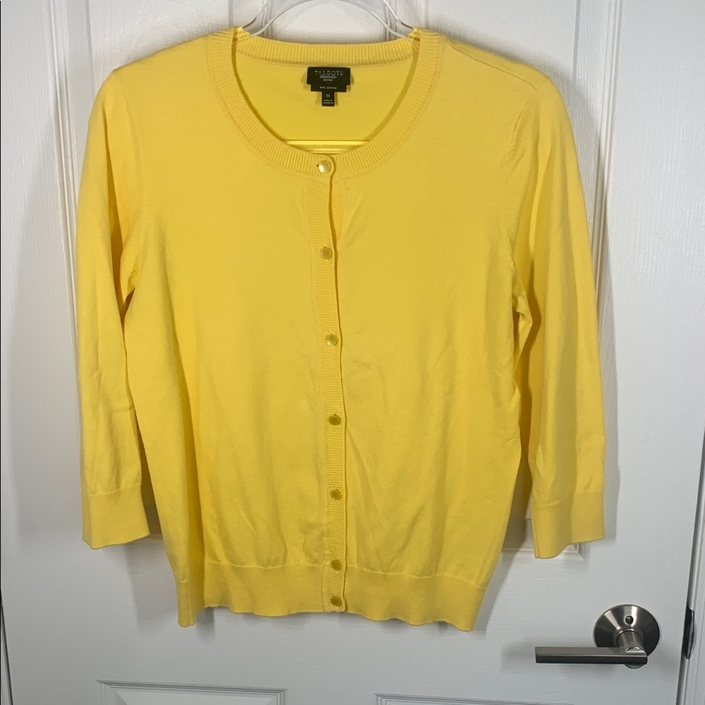 Talbots yellow pima cotton cardigan size medium petite